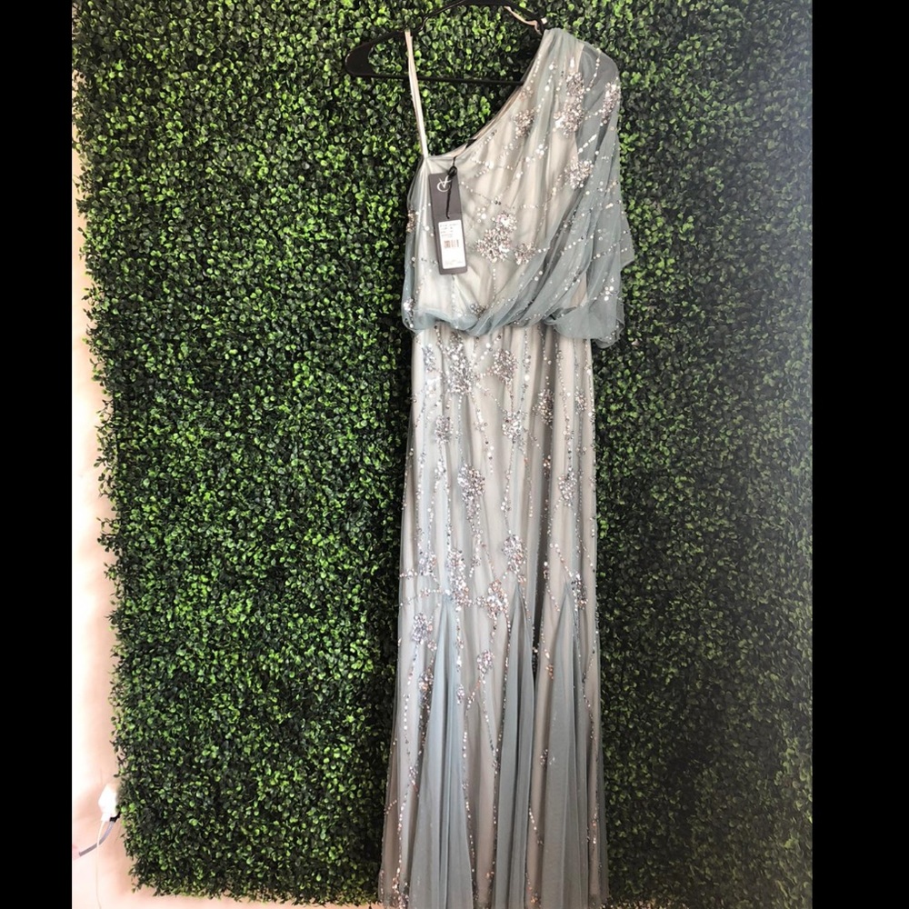 Crystal Blue One Shoulder Dress/Gown beaded